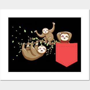 Happy Sloths In Pocket Funny Sloth Family Animal Lover Posters and Art